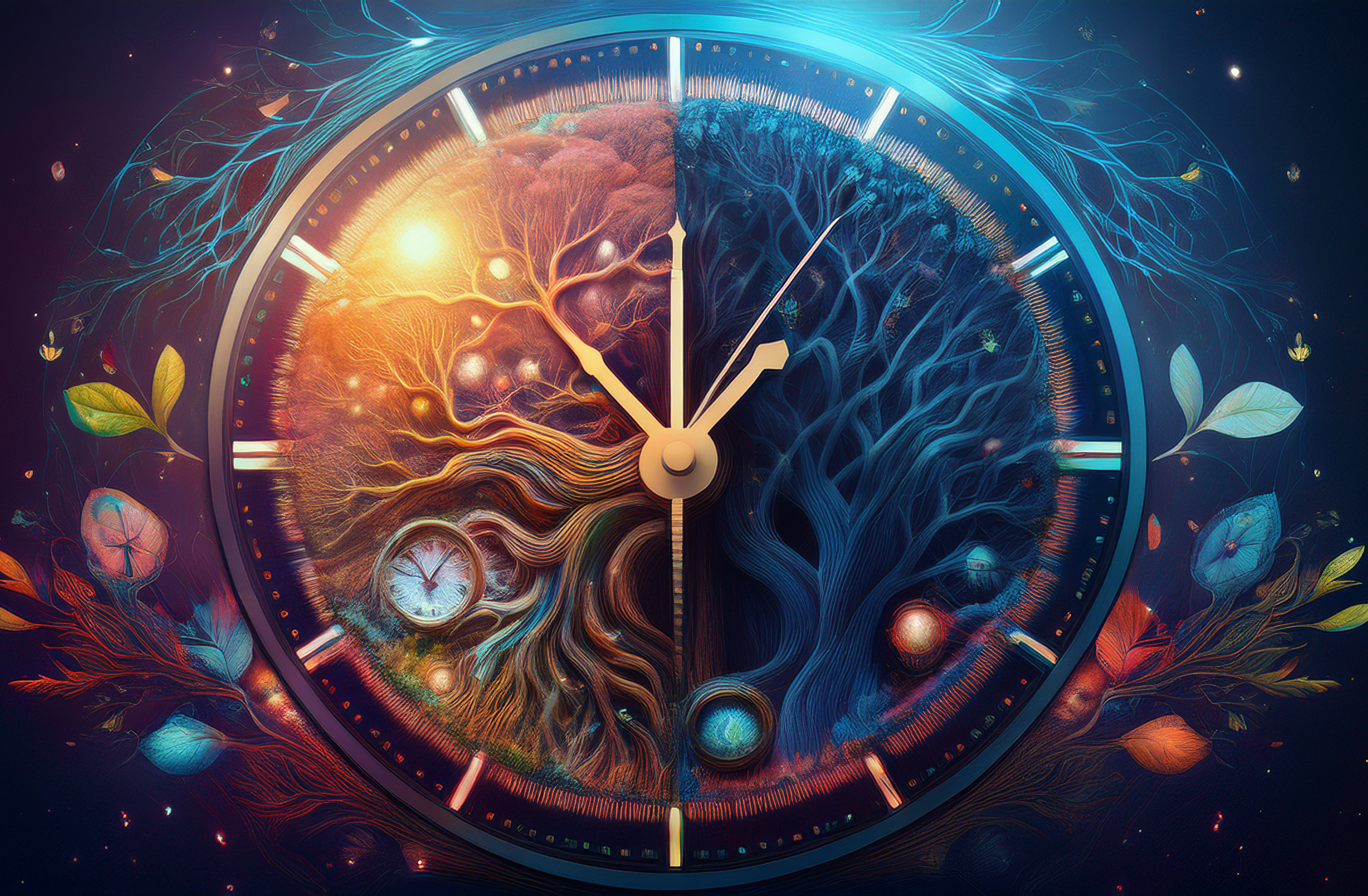 Illustratie van het circadiaans ritme met dag- en nachtcyclus, biologische klok en lichtinvloed