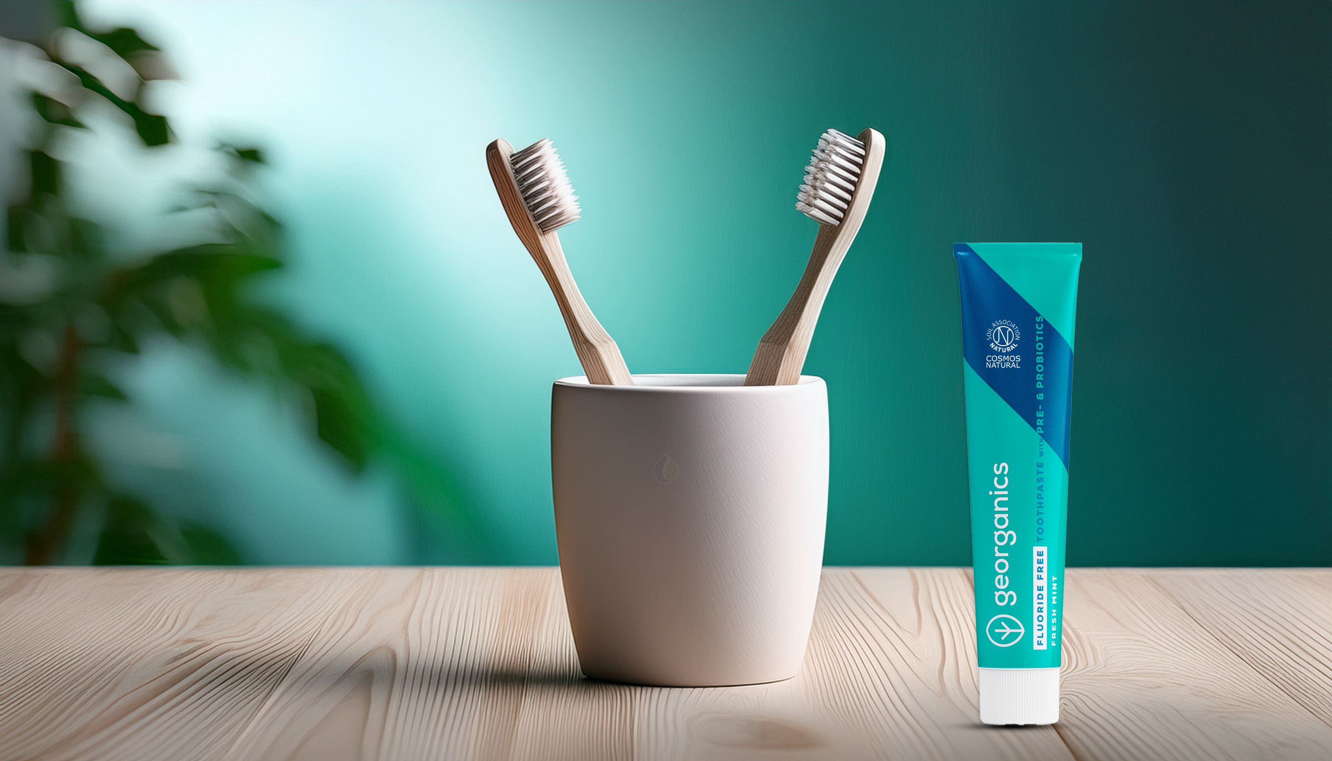 Georganics pre- en probiotica tandpasta met bamboe tandenborstels – natuurlijke fluoridevrije mondverzorging